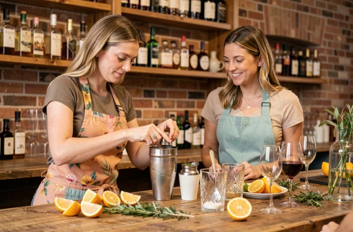 Atelier de mixologie créative lors d'une soirée privée entre amis
